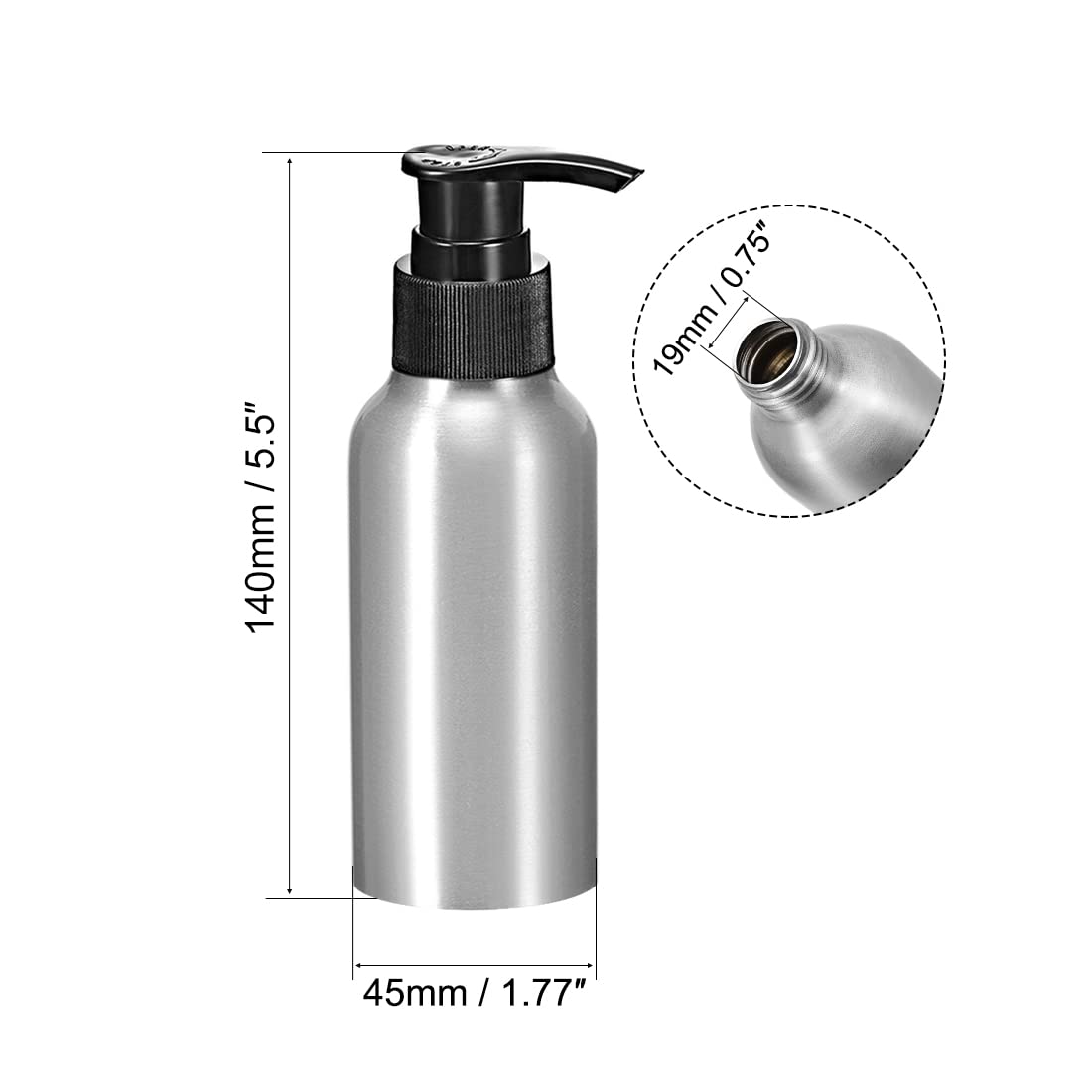 Uxcell 4Oz/120Ml Aluminium Pump Bottle With Black Pump Cap,Empty Refillable Container Travel Bottle For Kitchen And Bathroom 2Pc