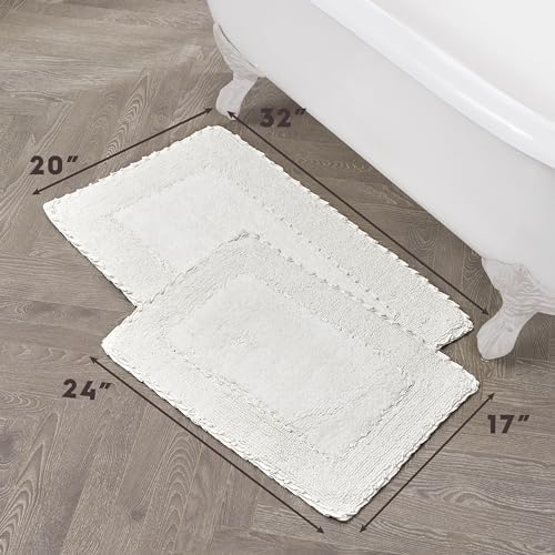 Laura Ashley Ruffle Cotton 2-Piece Bath Rug Set, White