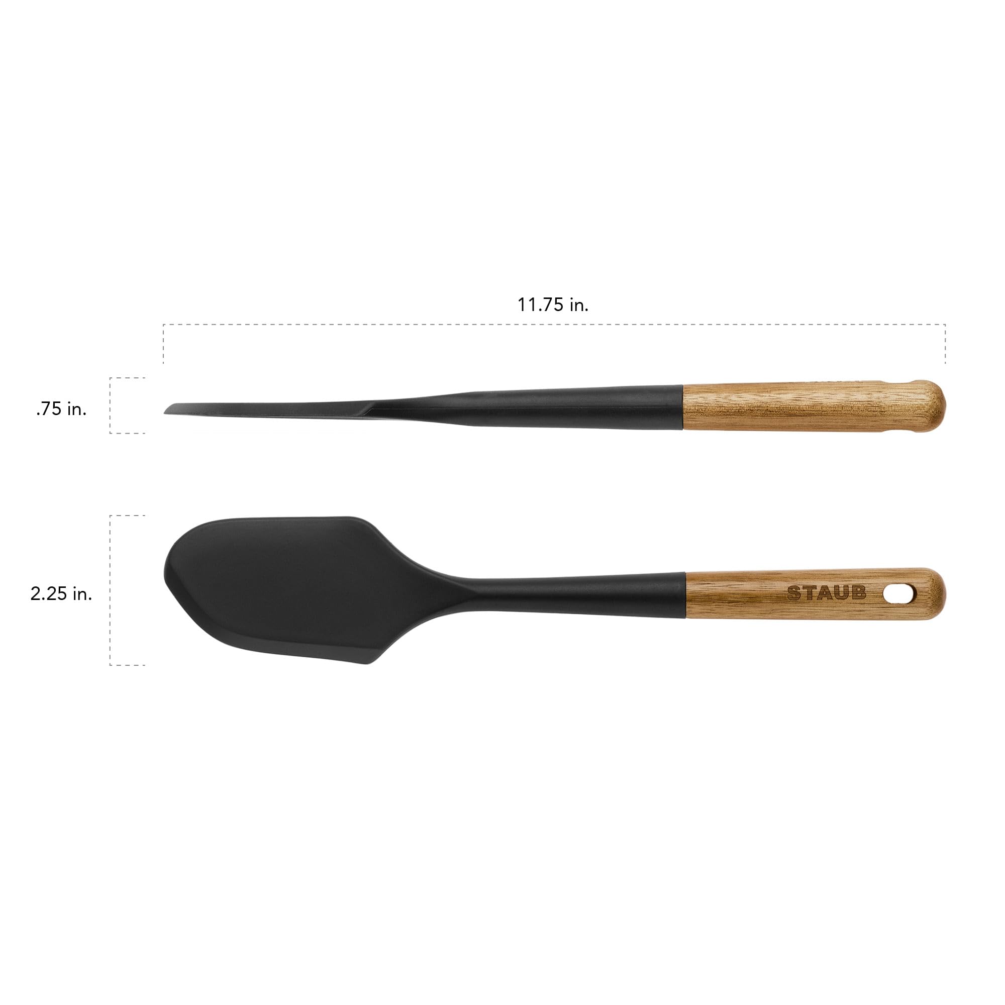 Staub Silcone Spatula, Great For Mixing, Folding, Scraping, And Spreading, Durable Bpa-Free Matte Black Silicone, Acacia Wood Ha