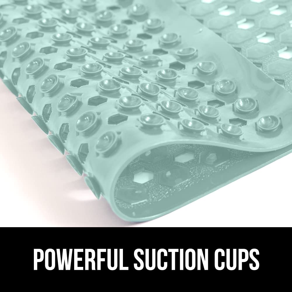 Gorilla Grip Patented Shower and Bathtub Mat  35x16  Long Bath Tub Floor Mats  Suction Cups and Drainage Holes Keeps Floors Clean  Machine Washable  Soft on Feet  Bathroom Accessories  Mint Opaque