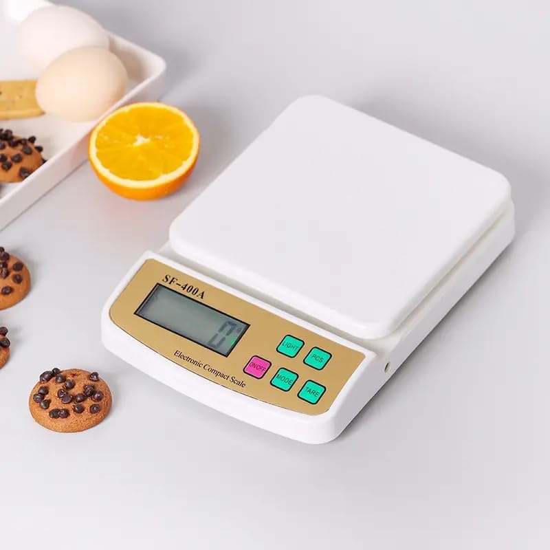 Sf400A Digital Kitchen Weighing Scale 10Kg | Lcd Display | Precise 1G Accuracy For Home, Shop, And Cooking Use  White