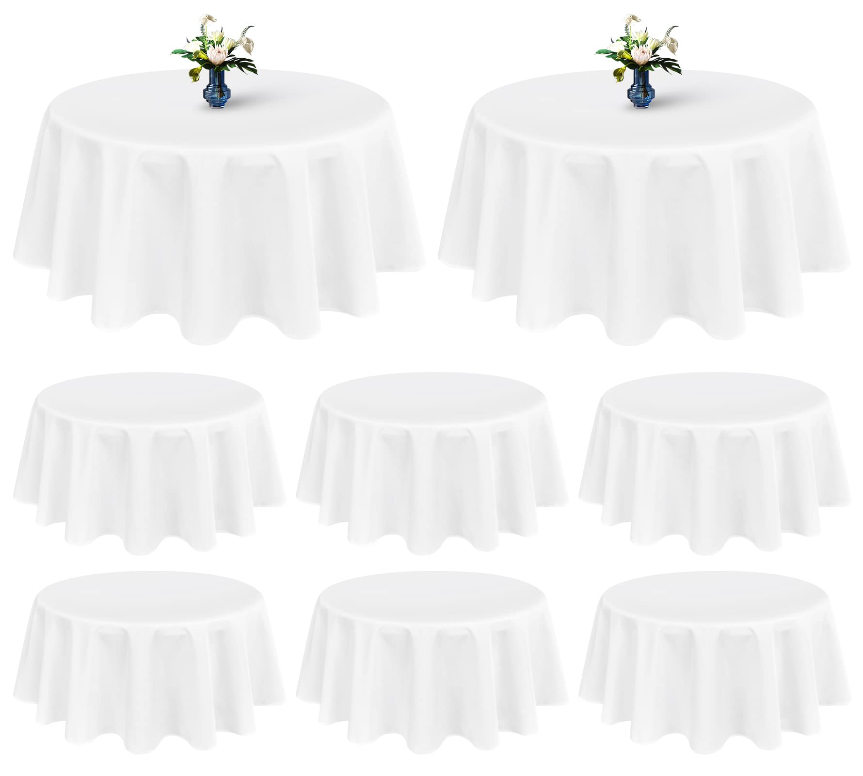Showgeous 8 Pack Round Tablecloth 70 Inch Round White Table Cloths Polyester Tablecloths For Round Tables Washable Decorative Fa