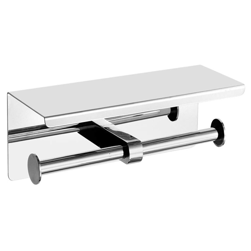 Double Toilet Paper Holder With Phone Shelf, Dual Roll Paper Dispenser With Shelf, Polished Chrome, Toilet Tissue Roll Holder Wi