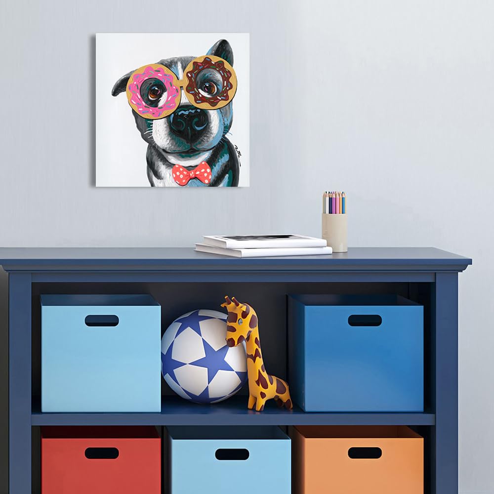 Dog With Glasses Wall Decor Donut Dog Canvas Prints Wall Art Dog Canvas Wall Art For Room Decor Living Home Decoration 12''X12''