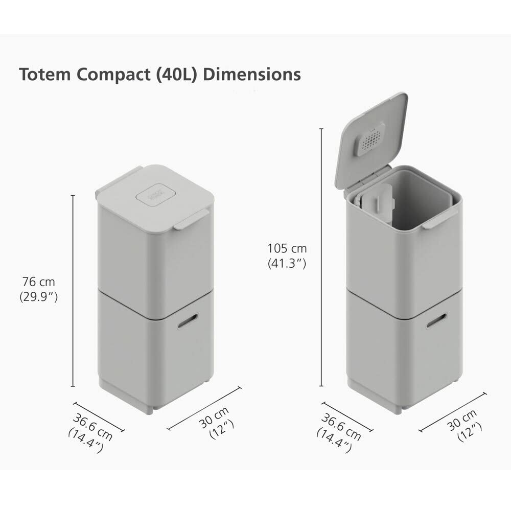 Joseph Joseph Totem Compact 40 Liter/10.5 Gallon Waste Separation And Recycling Kitchen Trash Bin With Odor Filter And Removable