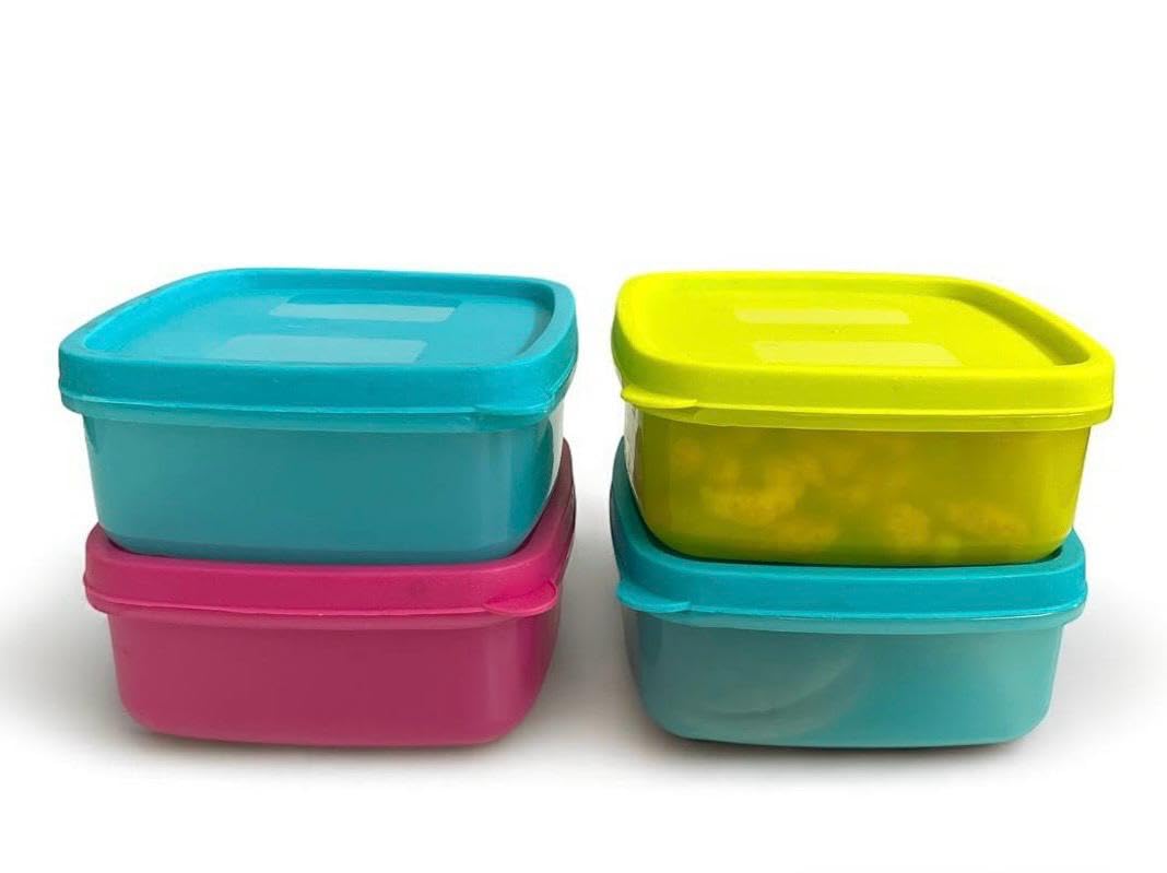 C.S.M Csm Plastic Pet Square Storage Boxes, Set Of 4 (330Ml Each), Multicolour, Air Tight, Kitchen Organiser, Bpa Free, Microwav