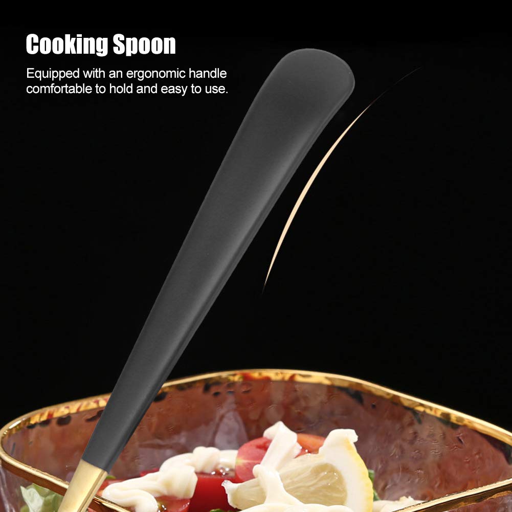 Deep Spoons, 304 Stainless Steel Soup Ladle Black-Gold Serving Spoon Cooking Spoons For Household Restaurant Hotel, With Long Ha