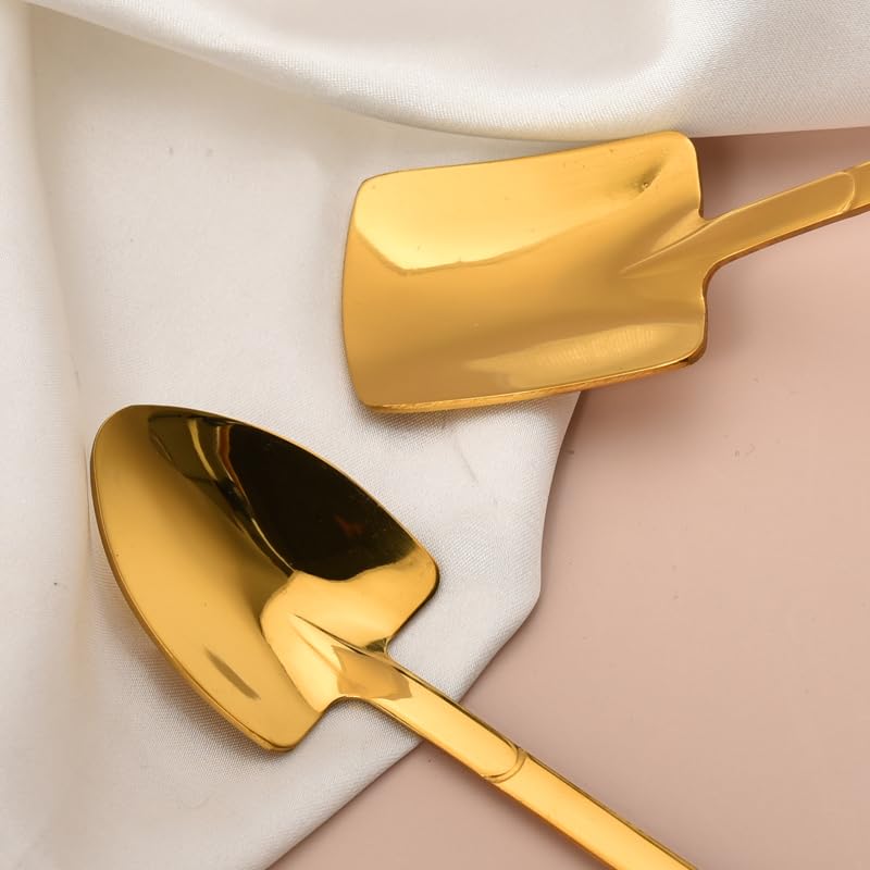 Golden Shovel Spoons For Desserts Coffee Tea Shovel Spoon Set Grapefruit Spoons Set Of 2 Flat Watertermelon Ice Cream Spoons Gif