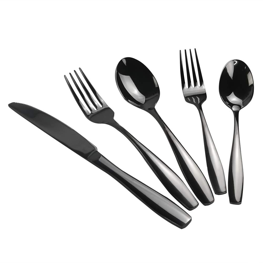 Wekioger 50 Pieces Stainless Steel Dining Flatware, Black Silverware Place Setting For 10