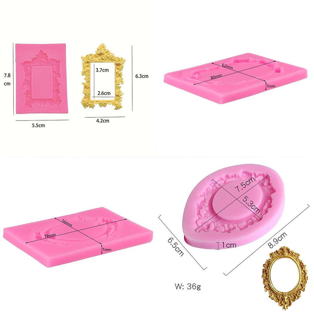 4Pcs Baroque Style Curlicues Scroll Lace Photo Frame Silicone Molds For Diy Fondant Candy Making Chocolate Mold Desserts Gum Cla