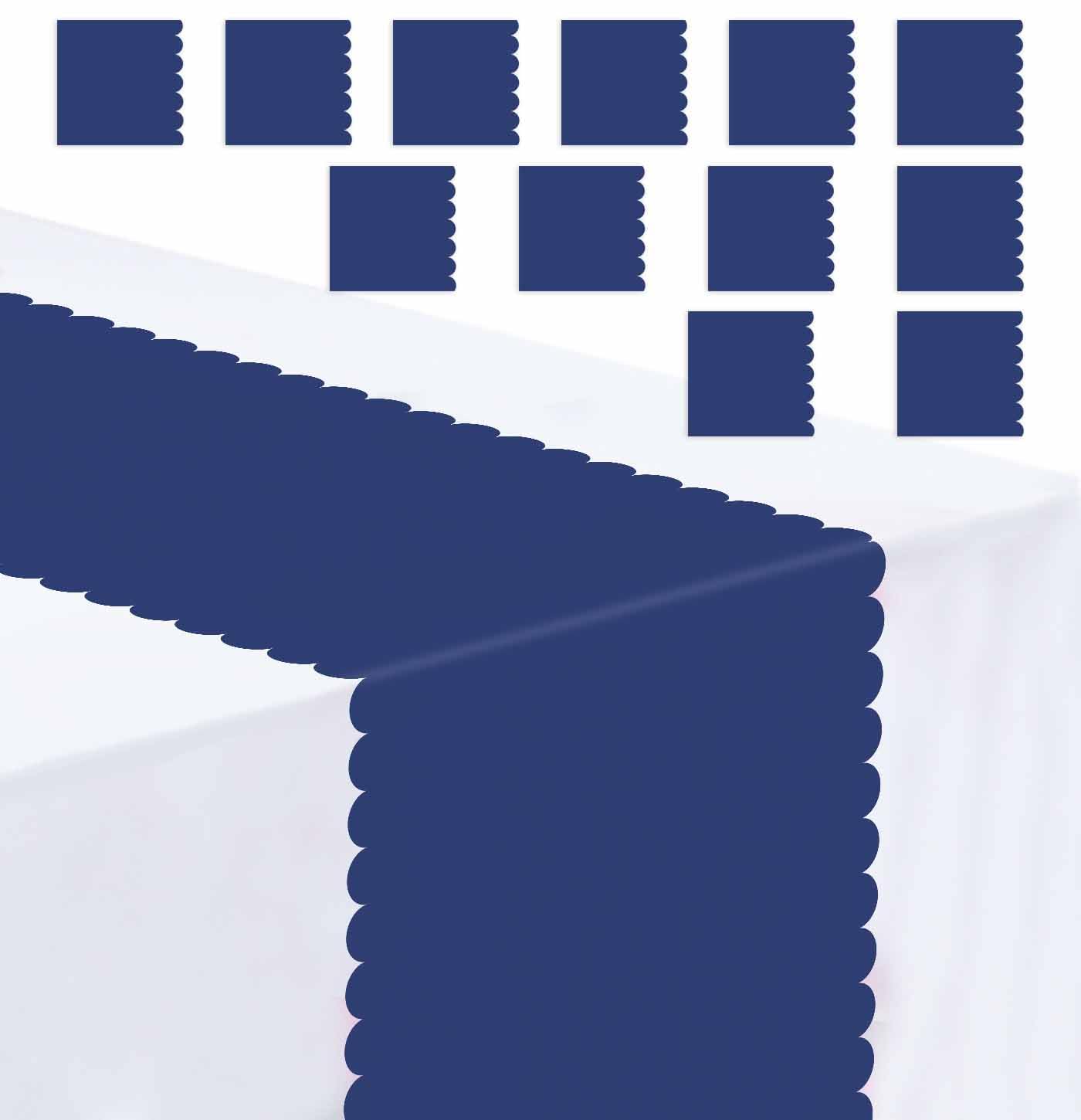 MUNILAIL 12 PCS Navy Blue Scalloped Table Runner 14 x 108 Plastic Table Runners for Birthday Party Wedding Baby Shower Table Cen