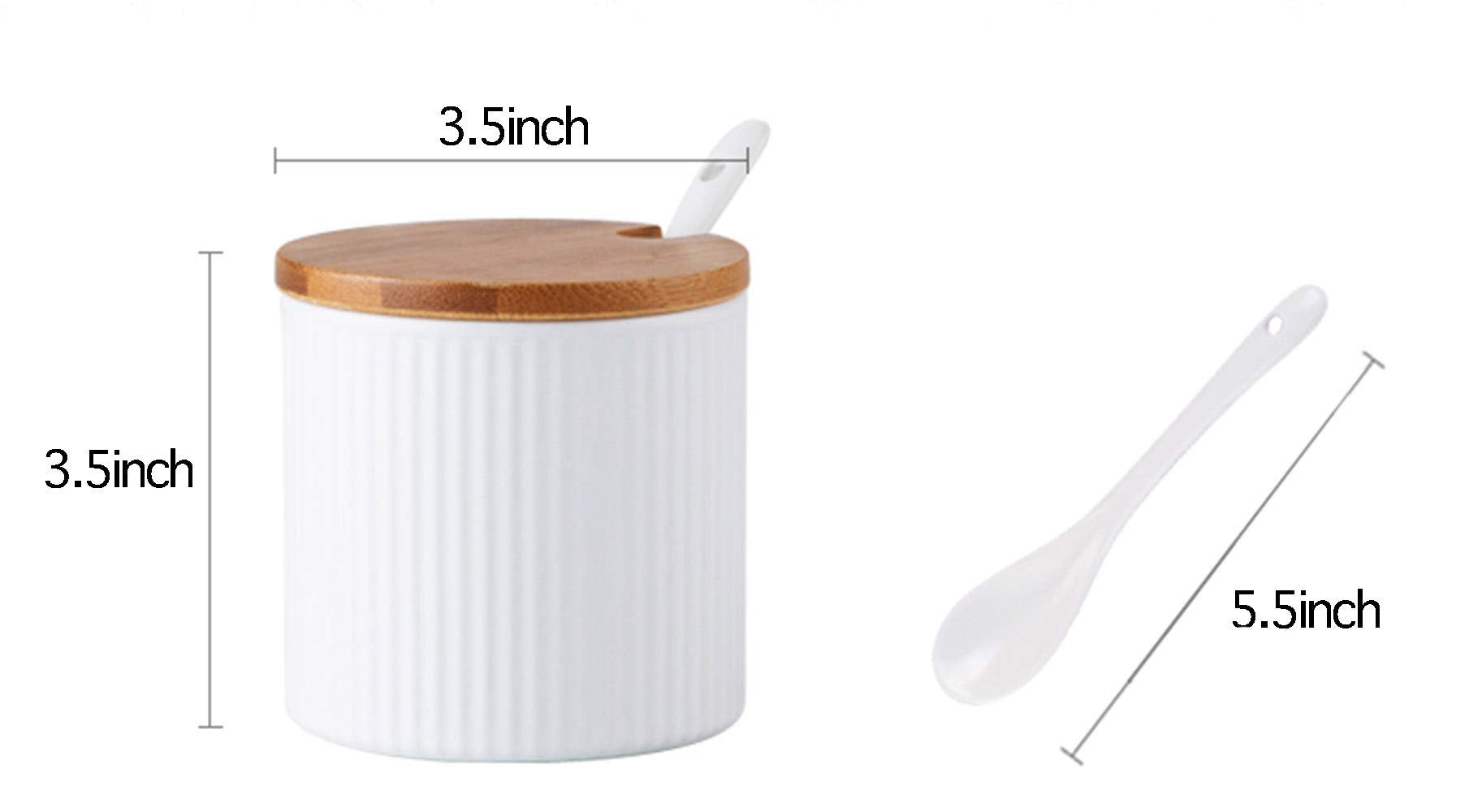 Ceramic Embossed Stripe Sugar Bowl Spice Jar Storage Seasoning Pot With Lid Spoon