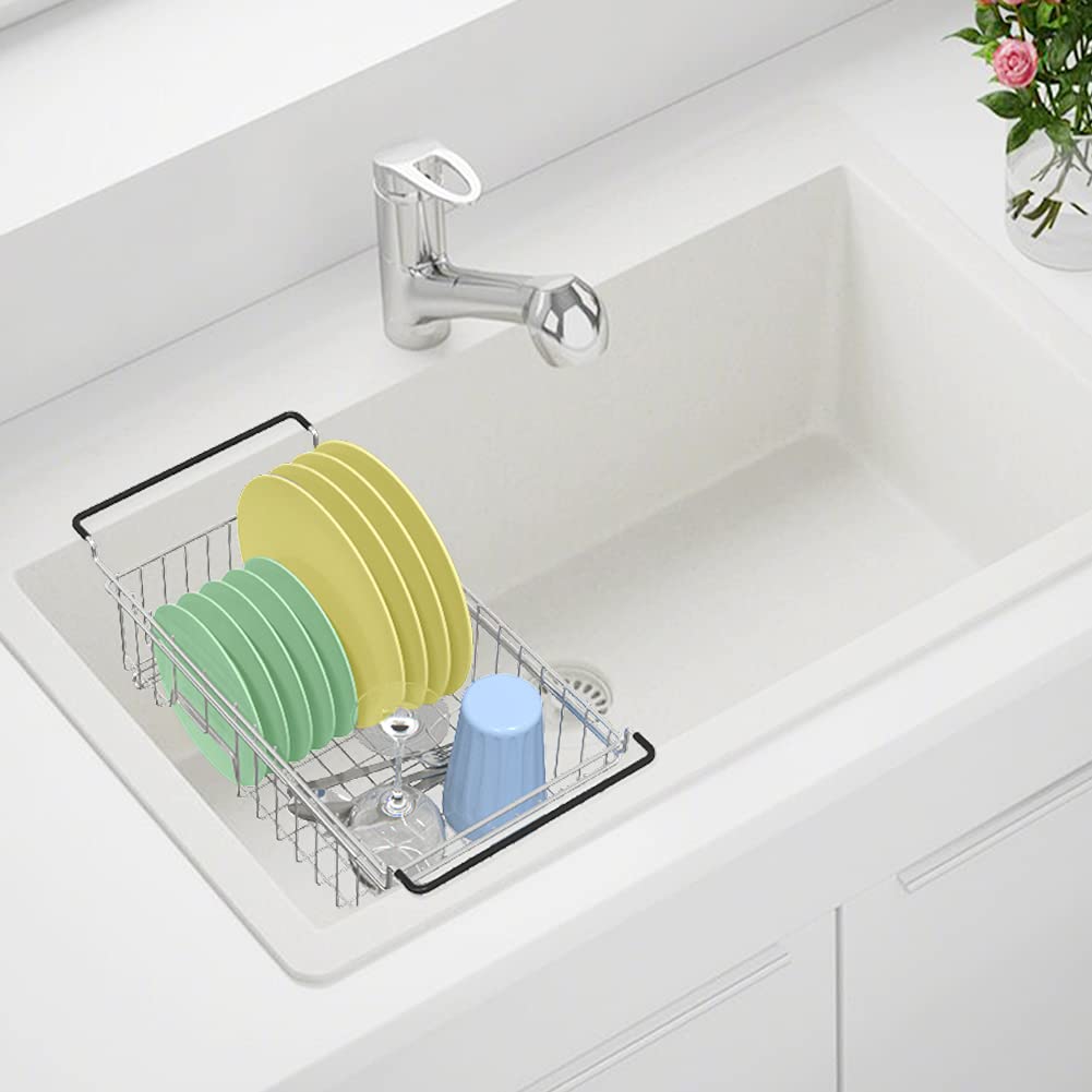 Treelen Expandable Dish Drying Rack Over The Sink Small Dish Drainer In Sink Adjustable Rustproof Sink Strainers For Kitchen-304