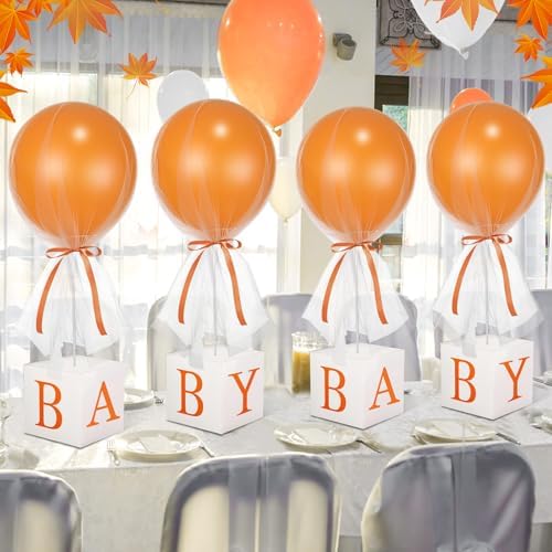 6 Set 24 Fall Pumpkin Tulle Tutu Latex Orange Balloon with Letter Boxes Autumn Baby Shower Table Centerpieces Decor for Gender