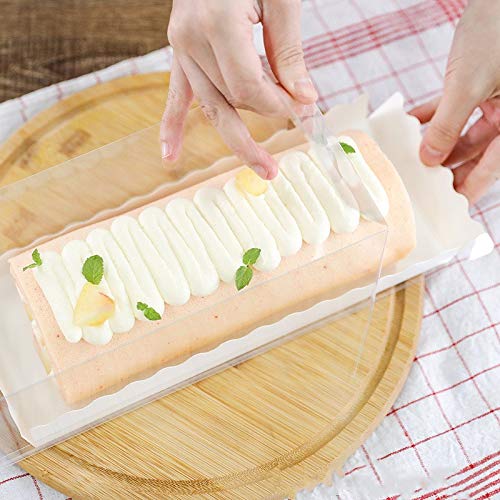 Bbj Wraps Rectangle Cake Box Long Swiss Pumpkin Roll Cake Containers Transparent Bakery Packaging, 5 Sets, 11(L) X4(W) X3.7(H) I