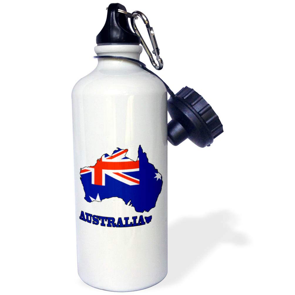 3dRose The flag of Australia in the map and name of the country, Australia. Sports Water Bottle, 21 oz, White