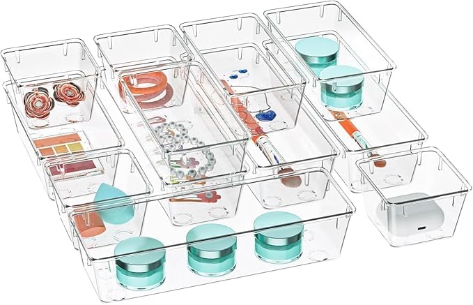 Lijie Drawer Organizers Trays Set, Storage Bins For Bathroom, Vanity, Kitchen, Office, Organizer For Bedroom Dresser Makeup Kitc