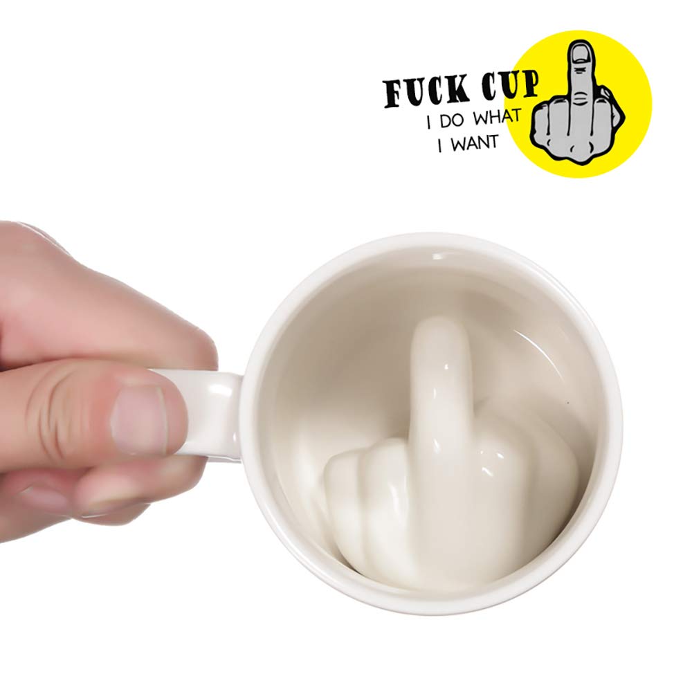 LYOFOX Up Yours Mug Thumbs Up Ceramic Middle Finger Coffee Cup 14 Ounces Milk Tea Funny Coffee Gift Mug for New Year, Christmas,