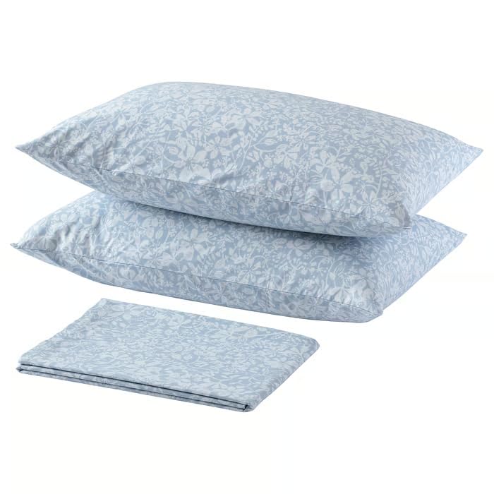 Stork Sommarslja Flat Sheet With 2 Pillowcases  Blue & White Bedding Set, 240X260 Cm Sheet With 50X80 Cm Pillow Covers, Soft Co