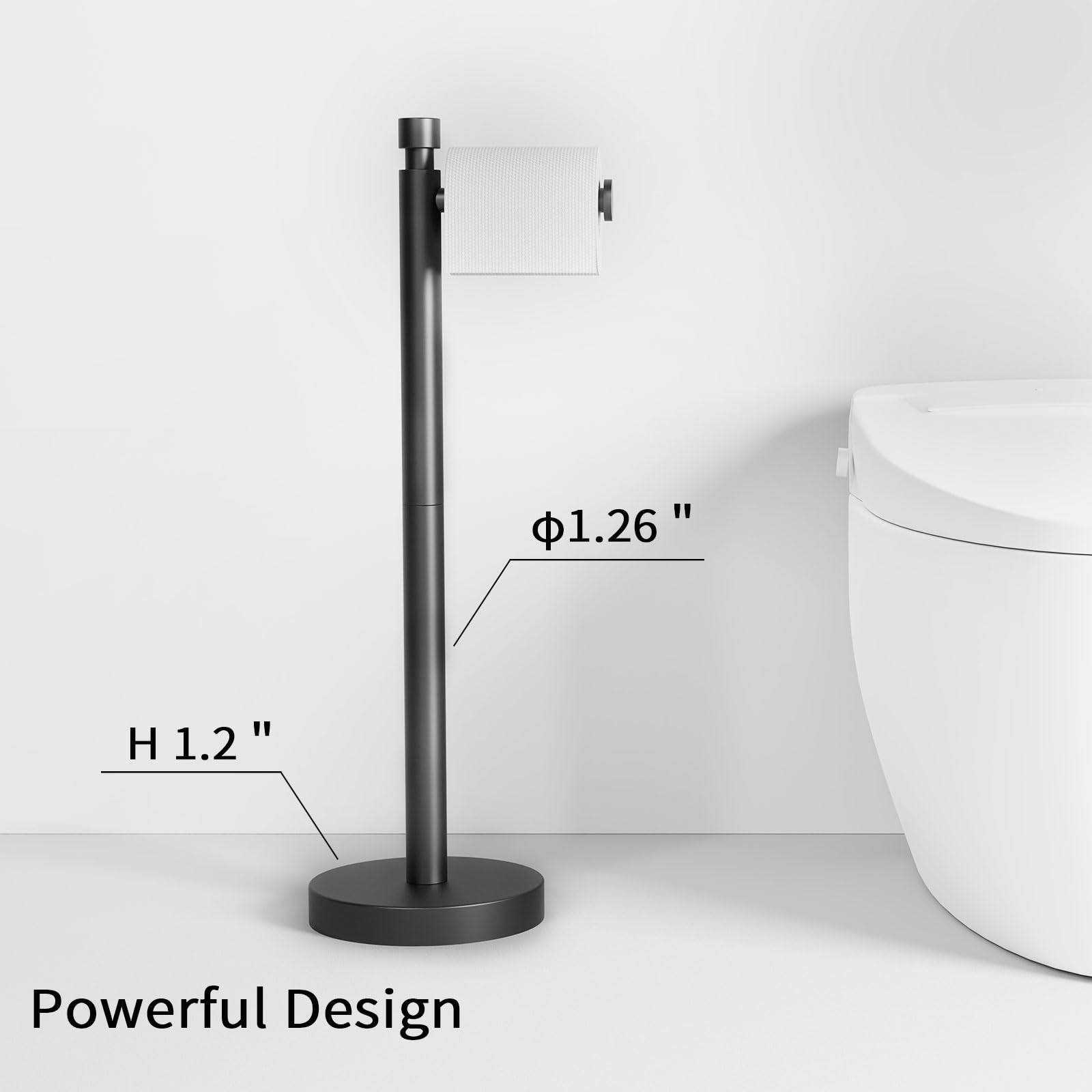 Yumore Toilet Paper Holder Stand Freestanding, Weighted And Sturdy Matte Black Stainless Steel Design With Non-Slip Cap, Rustpro