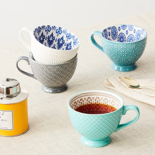 Signature Housewares Assorted Footed Mugs Set of 4, 20 fl oz, Multicolor, Glazed Stoneware