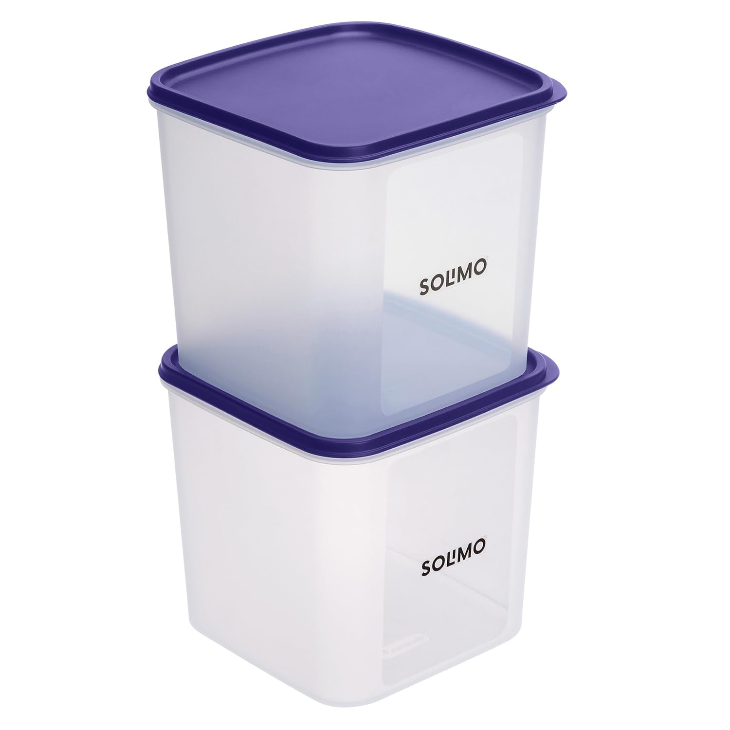 Amazon Brand - Solimo Square Modular Plastic Storage Container | Airtight | Bpa-Free | Set Of 2 | 3.9 L (Blue)