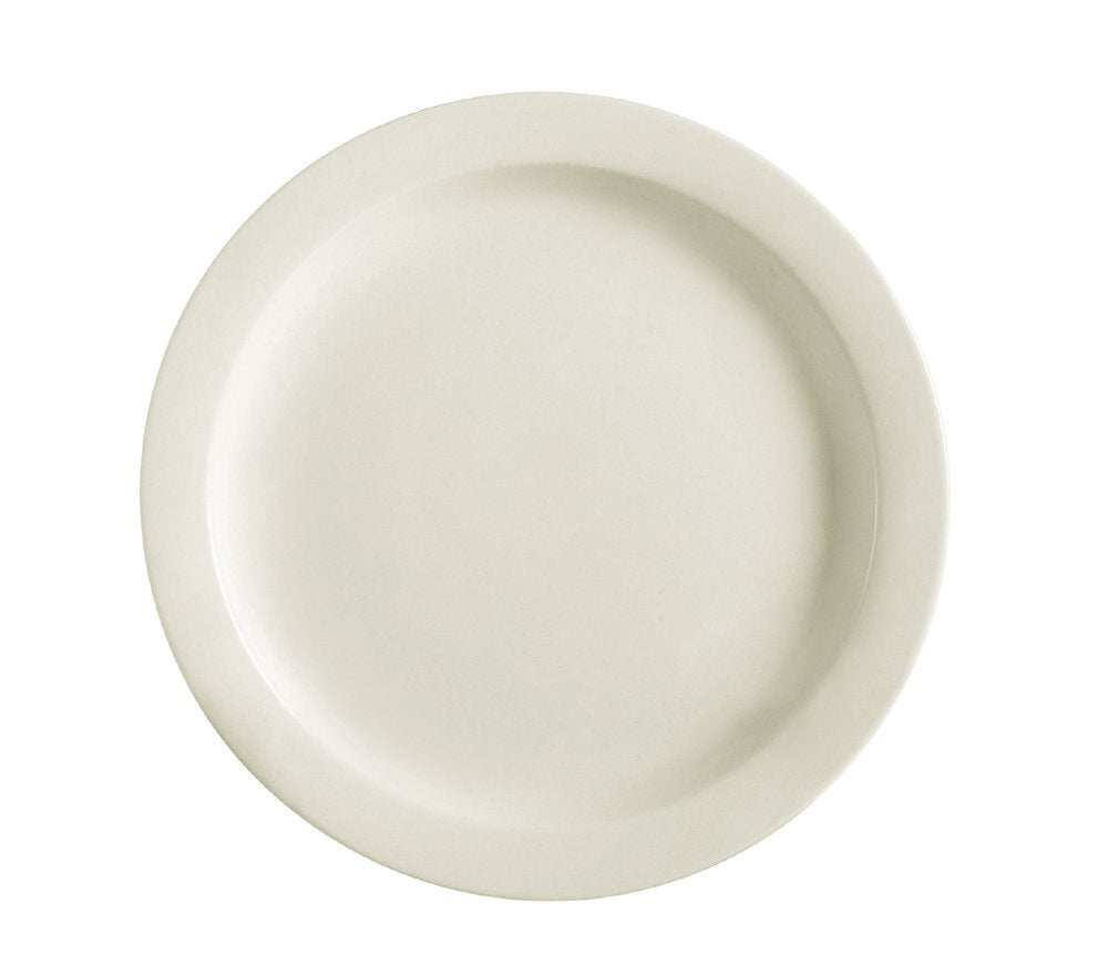 Cac China Nrc-22 Narrow Rim 8-3/8-Inch American White Stoneware Plate, Box Of 36