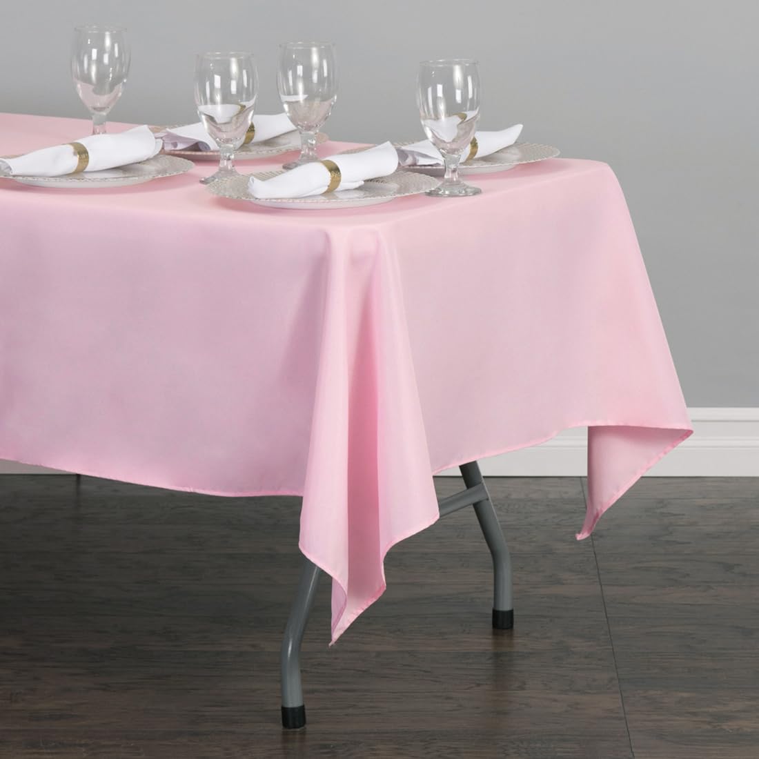 Ltc Linens 10 Pack Pink Rectangular Tablecloths 60 X 126 Inch For 8 Feet Rectangle Banquet Tables With Half-Drop - Stain And Wri
