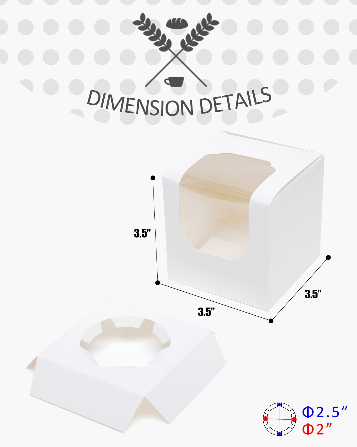 Qiqee 60-Packs Cupcake Boxes Auto-Pop Up Individual Cupcake Container White 3.5 '' X 3.5 '' X 3.5 '' Single Cupcake Boxes
