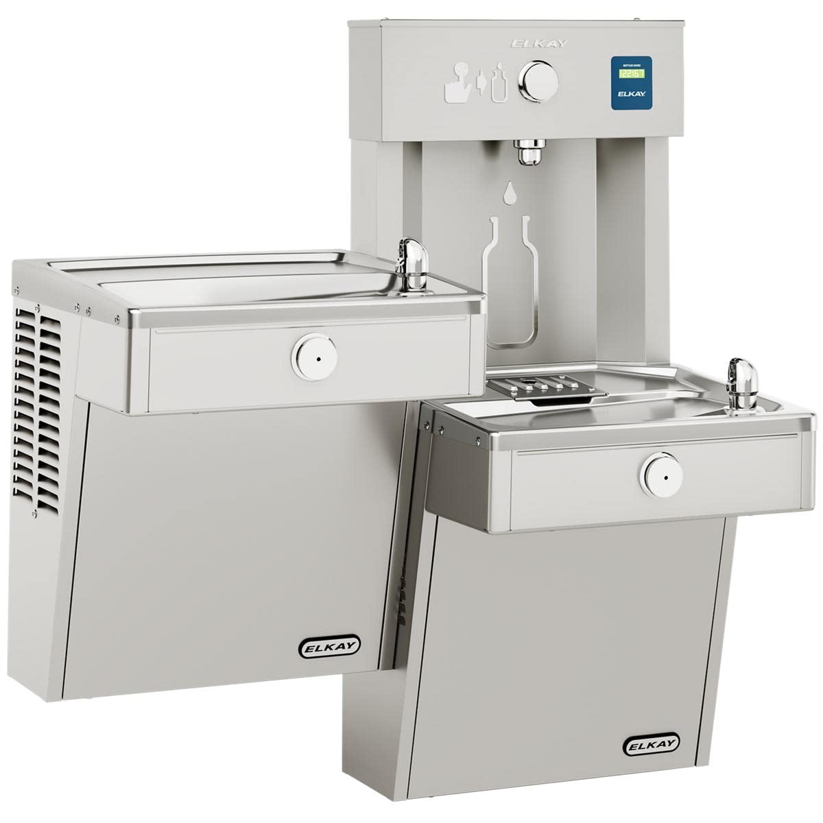 Elkay EZH2O Vandal-Resistant Bottle Filling Station  & Bi-Level Cooler  Non-Filtered Non-Refrigerated Stainless