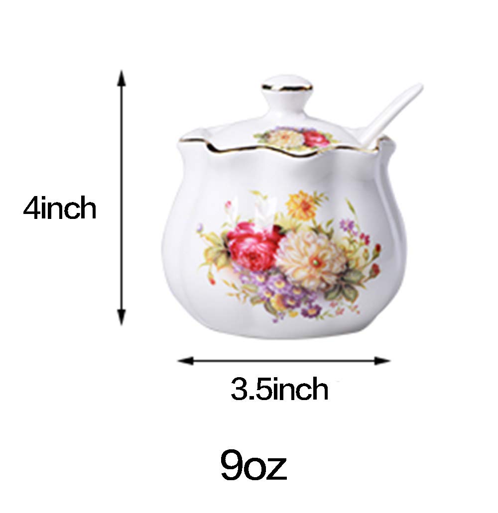 Mozacona Ceramics Retro Flower Sugar Bowl Spice Jar Storage Seasoning Pot With Lid Spoon
