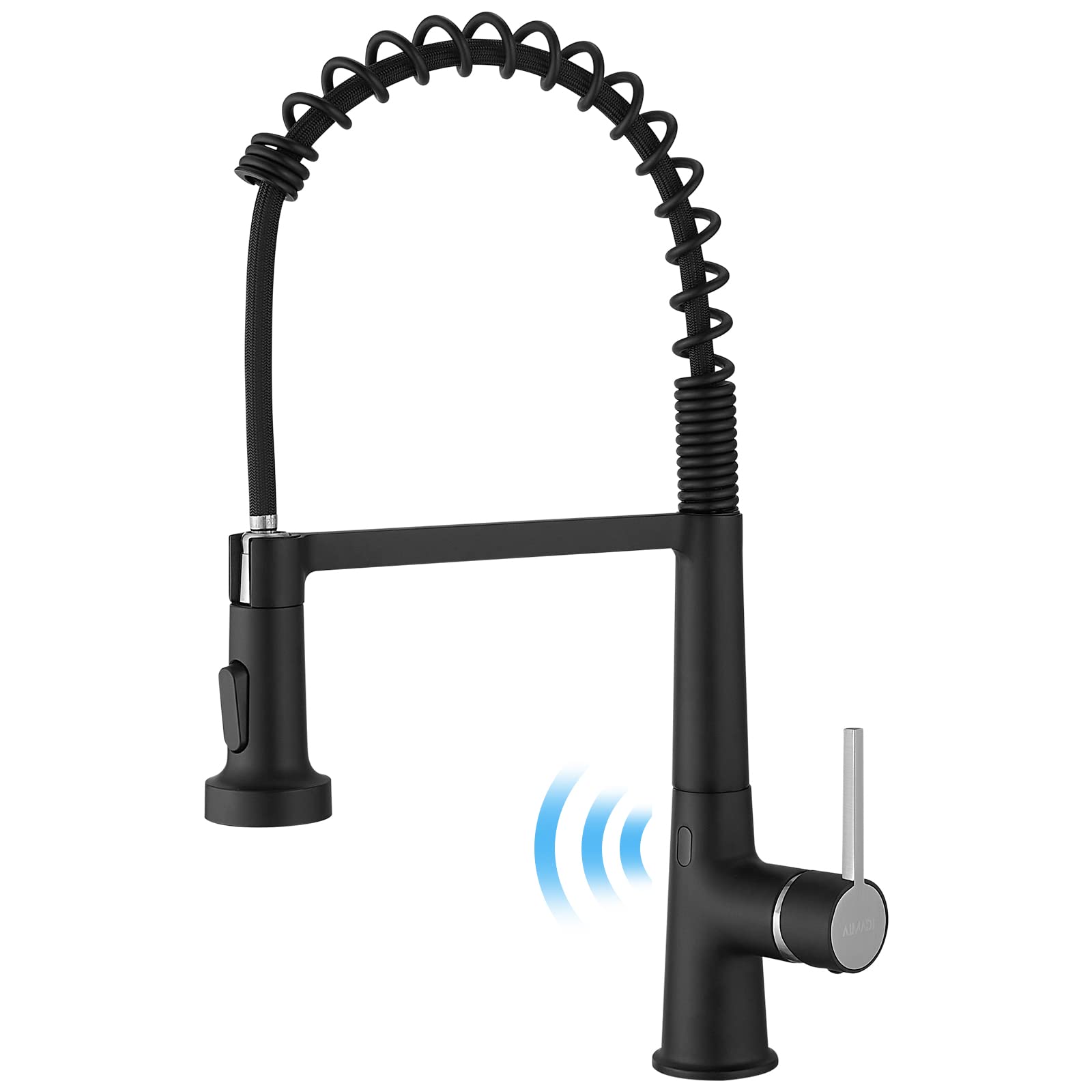 Black Touchless Kitchen Faucet AIMADI - Sensor Kitchen Faucets with Pull Down Sprayer Smart Hands-Free Activated Single Handle Spring Matte Black Kitchen Faucets