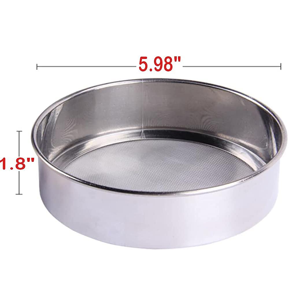 Vanlan 6 Inch Small Tamis, 18/8 60 Mini Fine Mesh Flour Sieve Flour Sifter Round Stainless Steel Flour Sieve