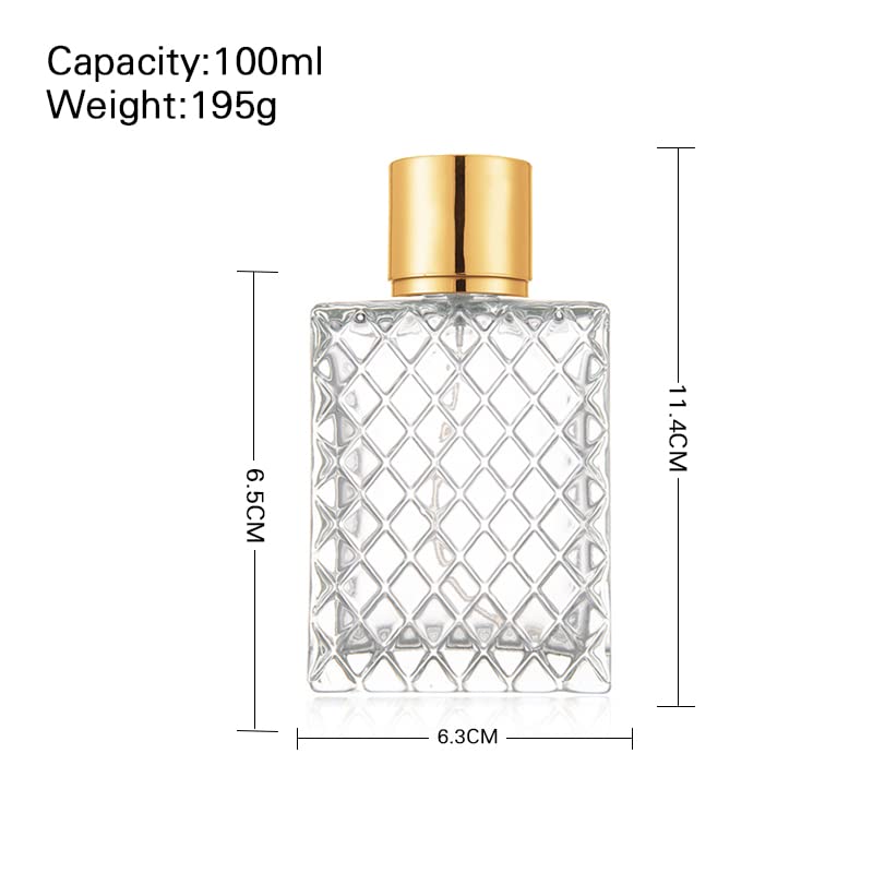 Enslz 100Ml/3.4Oz Clear Glass Fine Mist Atomizer,Portable Square Refillable Empty Perfum Spray Bottle Travel Atomizer Bottle Gol