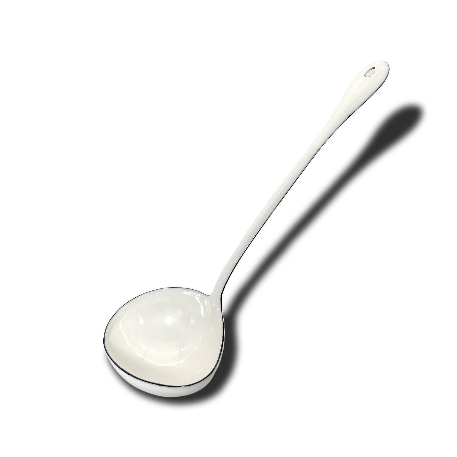 White Soup Ladle Spoons 13.7 Inch Big Serving Cooking Spoons Enamel Steel Stew Gravy Ladles for Serving