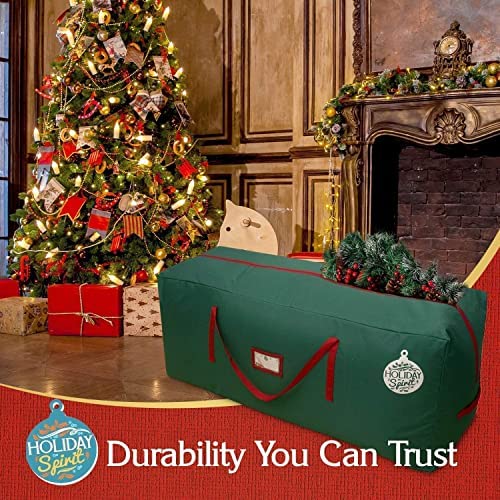 HOLIDAY SPIRIT Christmas Tree Storage Bag - Heavy-Duty Waterproof Canvas for 7.5FT Tree, Green with Reinforced Handles & Zipper