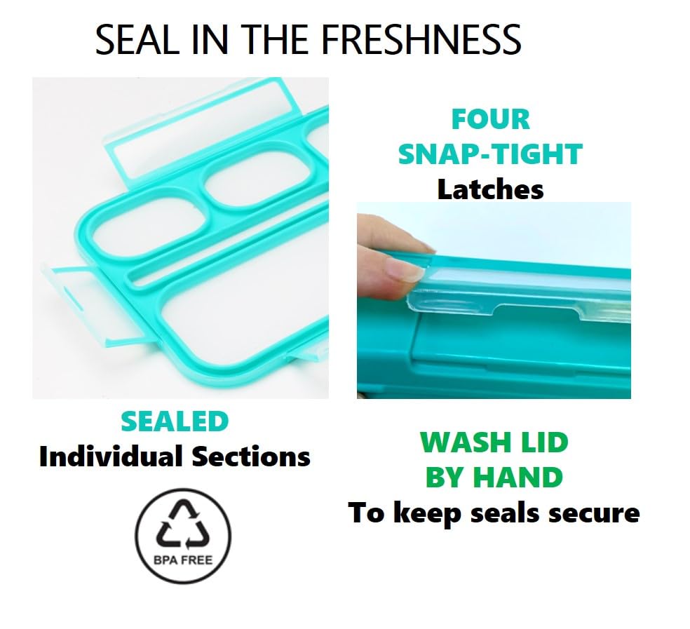 Bento-Box With Bag And Ice Pack Set. Lunch Boxes Snack Containers For Kids Boys Girls Adults. 6 Compartments, Leakproof Portion