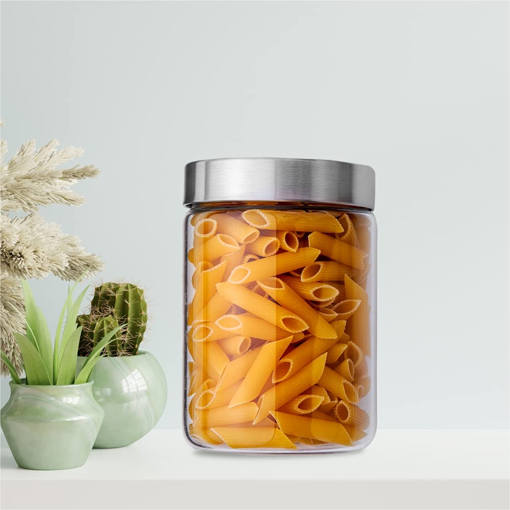 Dubblin Borosilicate Glass Jar With Rust Free Airtight Steel Lid, Kitchen Storage Jar Container Microwave Safe  900Ml, 1 Pc, Tr