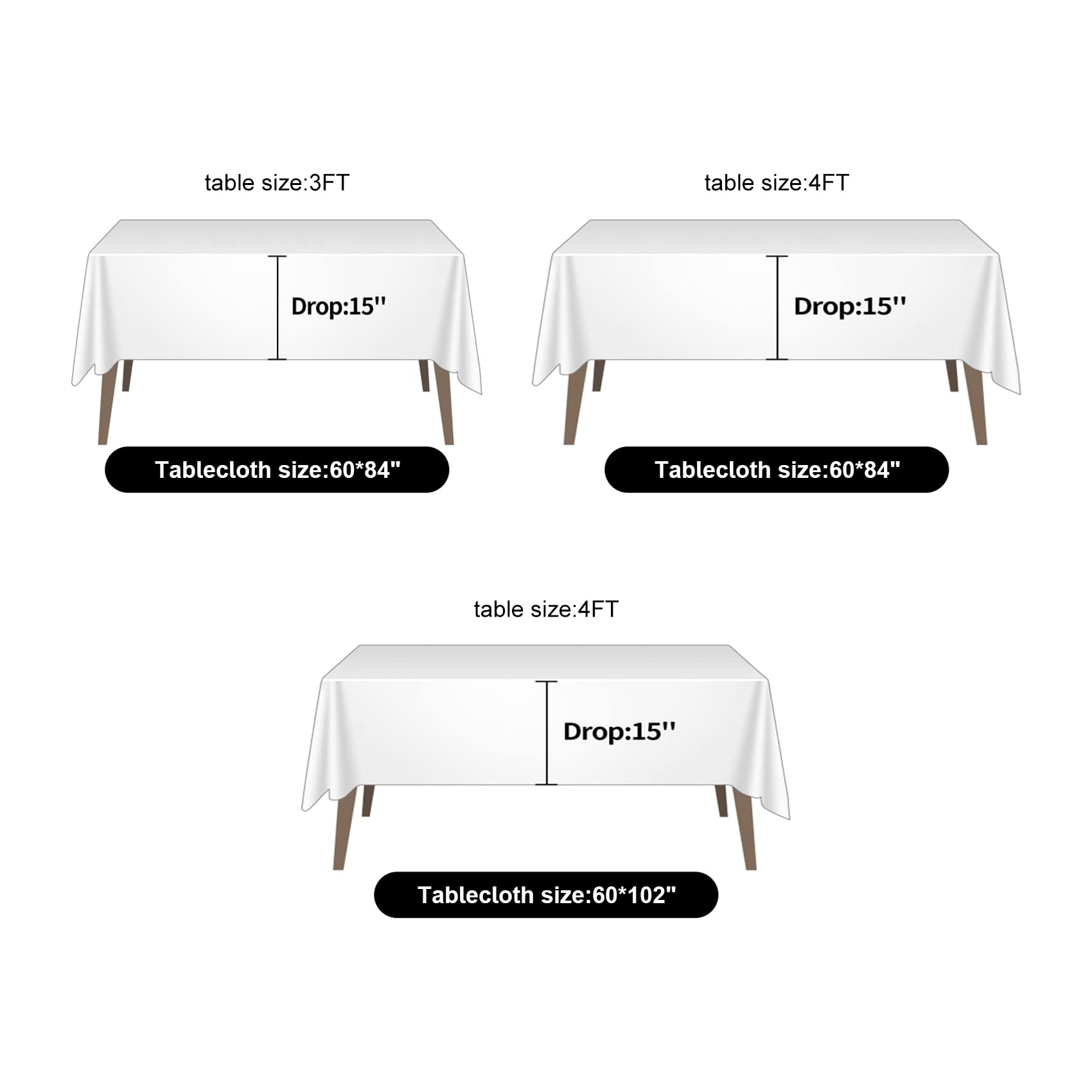 Ascoza 2Pack 60X84 Inch White Rectangular Tablecloth 4 Feet Table Cloth In Polyester Fabric For Wedding/Banquet/Restaurant/Parti