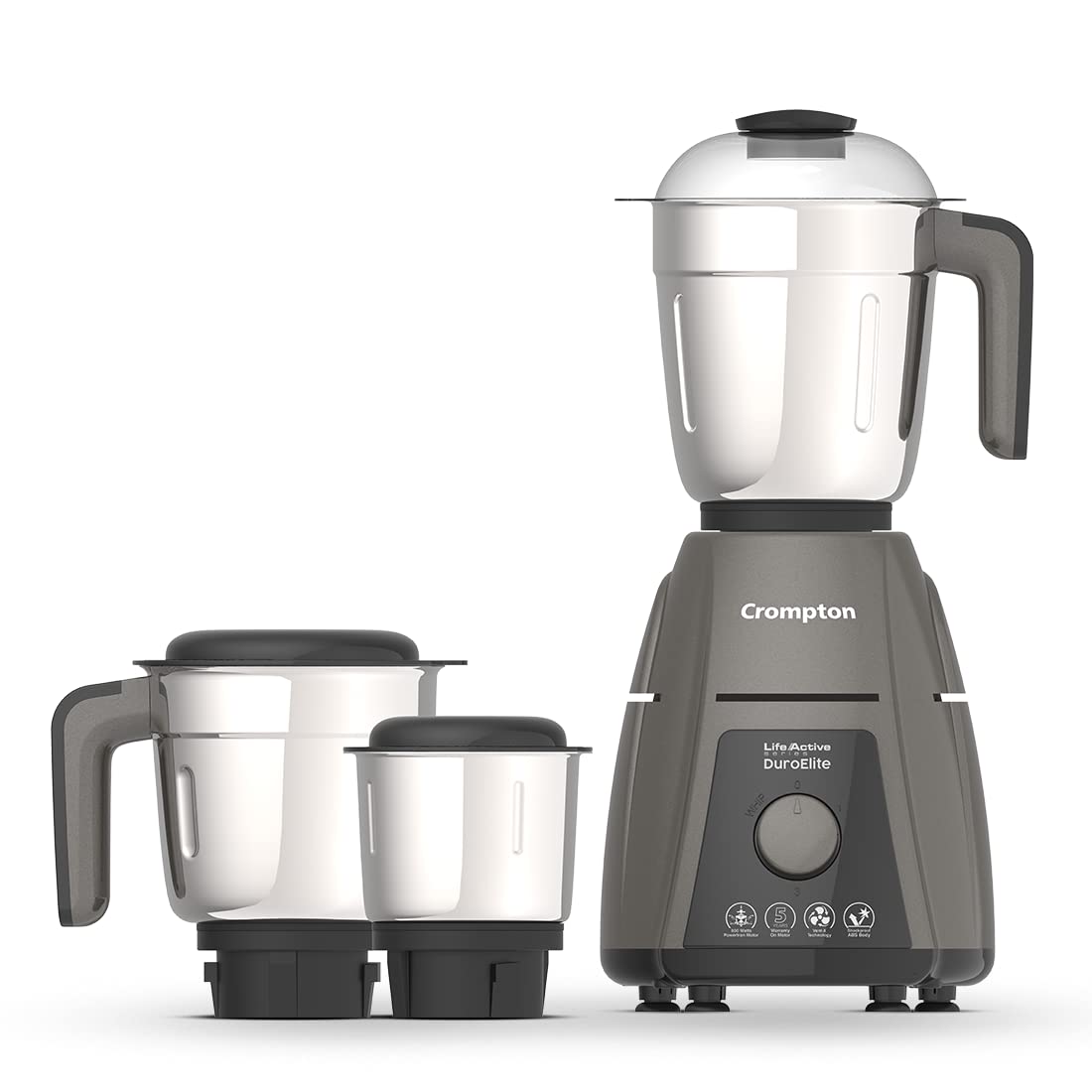 Crompton Duroelite 800Watt Mixer Grinder With Motor Vent-X Technology (3 Stainless Steel Jars, Mettalic Finish)