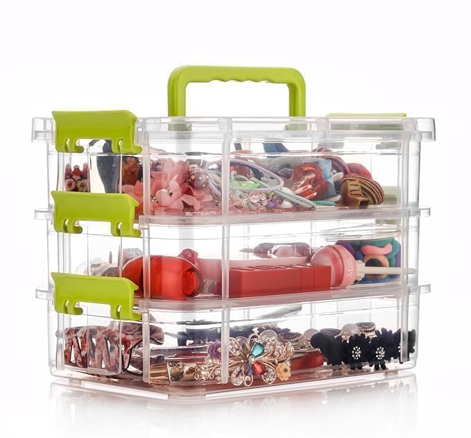 Dealdash 3 Layer Plastic Storage Containers, Multipurpose Clear Stack & Carry Box, Portable Craft Organizers, And Storage Bin Fo