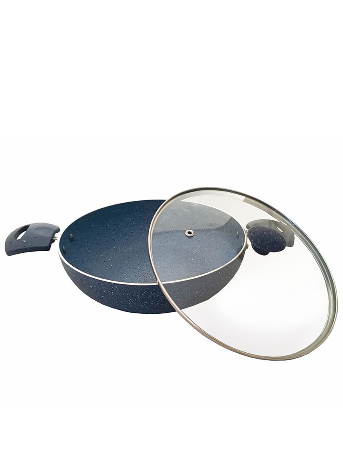 Hometales NonStick Aluminium Deep Kadhai (24Cm) With Glass Lid (2500Ml), Granite Finish, 2.8Mm Thickness, Induction Compatible