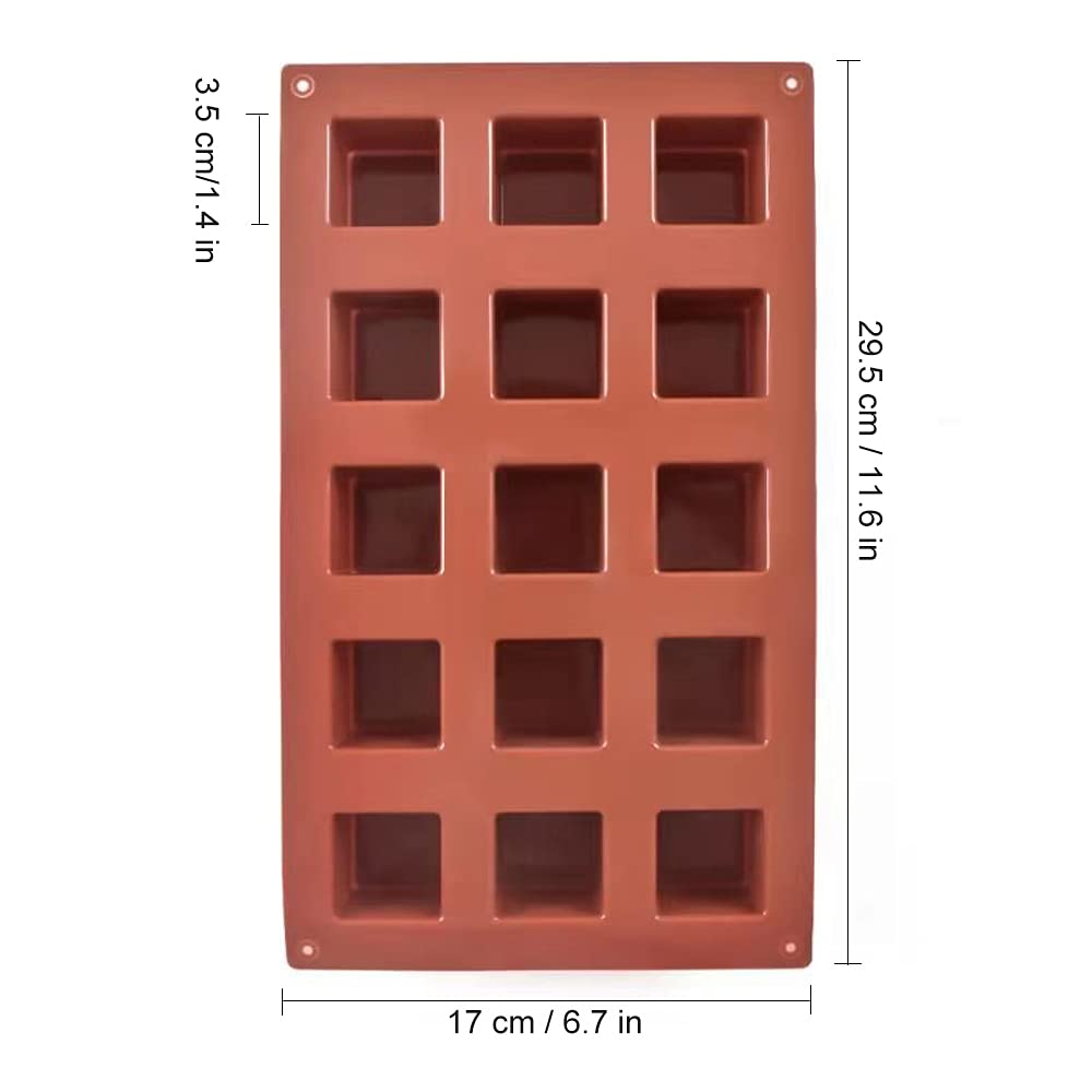 Ionegg 15 Cavities 1.4 Inch Square Silicone Mold, Cube Mold For Making Chocolate Candy, Cake, Ice Cube Tray, Truffles Pralines,