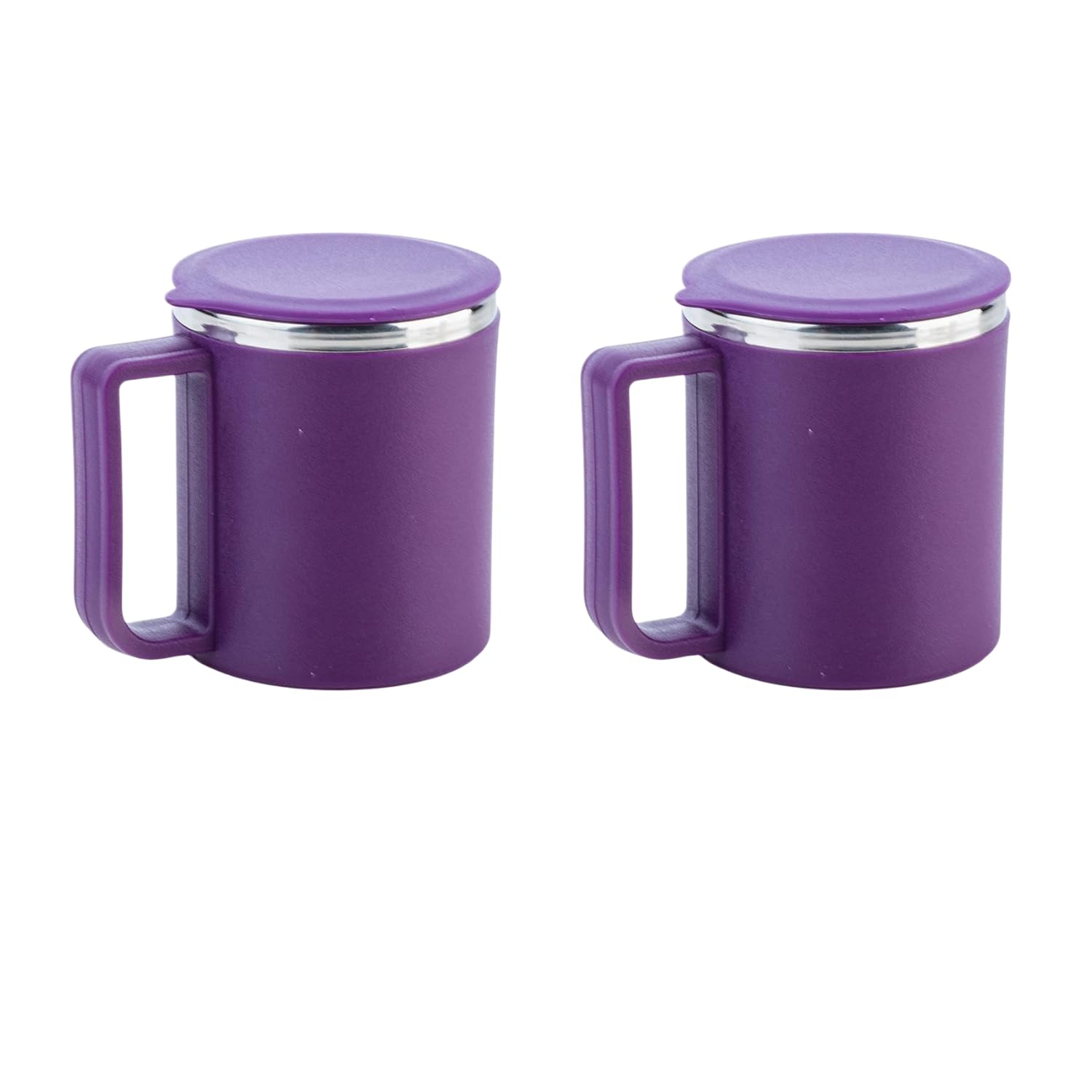 Vaidika DoubleWall Stainless Steel Insulated Mug Set of 2 with Lids, 12 oz Coffee Cups with EasyGrip Handles, Thermal Travel T