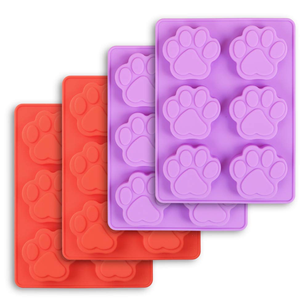 Cozihom Puppy Dog Paw Silicone Molds, Food Grade, For Chocolate, Candy, Pudding, Jelly, Dog Treats. 4 Pcs