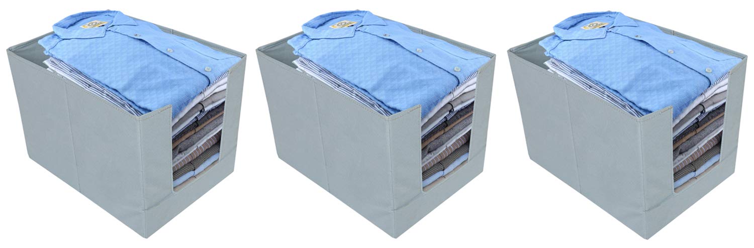 Kuber Industries NonWoven 3 Pieces Shirt Stacker Wardrobe Organizer (Grey)Ctktc021196