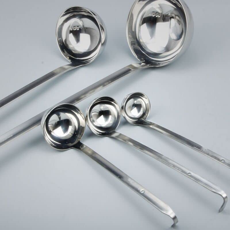 5Pcs Soup Ladle And Ladle Spoon,Odowalker Stainless Steel Hooked Handle Ladle With Pouring Rim For Kitchen Cooking Soup Sauce (1