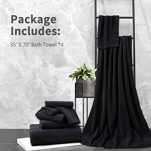 Bathroom Towel Set Black 4Pack-35x70 Towel 600GSM Ultra Soft Microfibers Bath Towel Set Extra Large Plush Bath Sheet Towel Highly Absorbent Quick Dry Oversized Towels Spa Hotel Luxury Shower Towels
