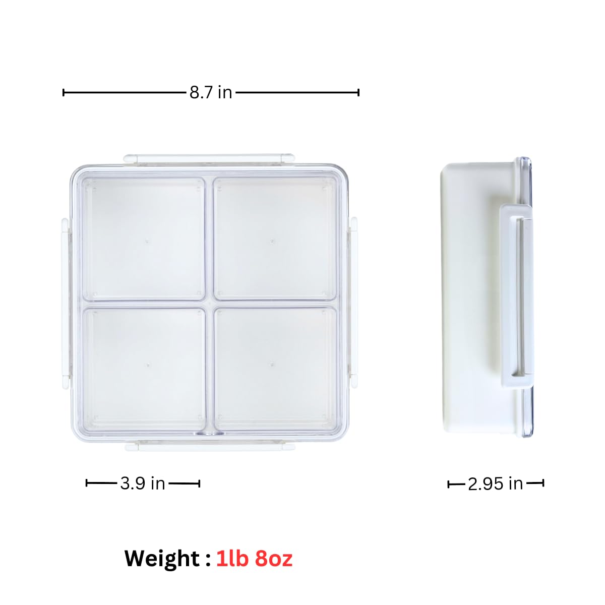 Airtight 4-Compartment Removable Divided Serving Tray With Lid, Portable Charcuterie Container, Snackle Platter, Snack Box, Easy