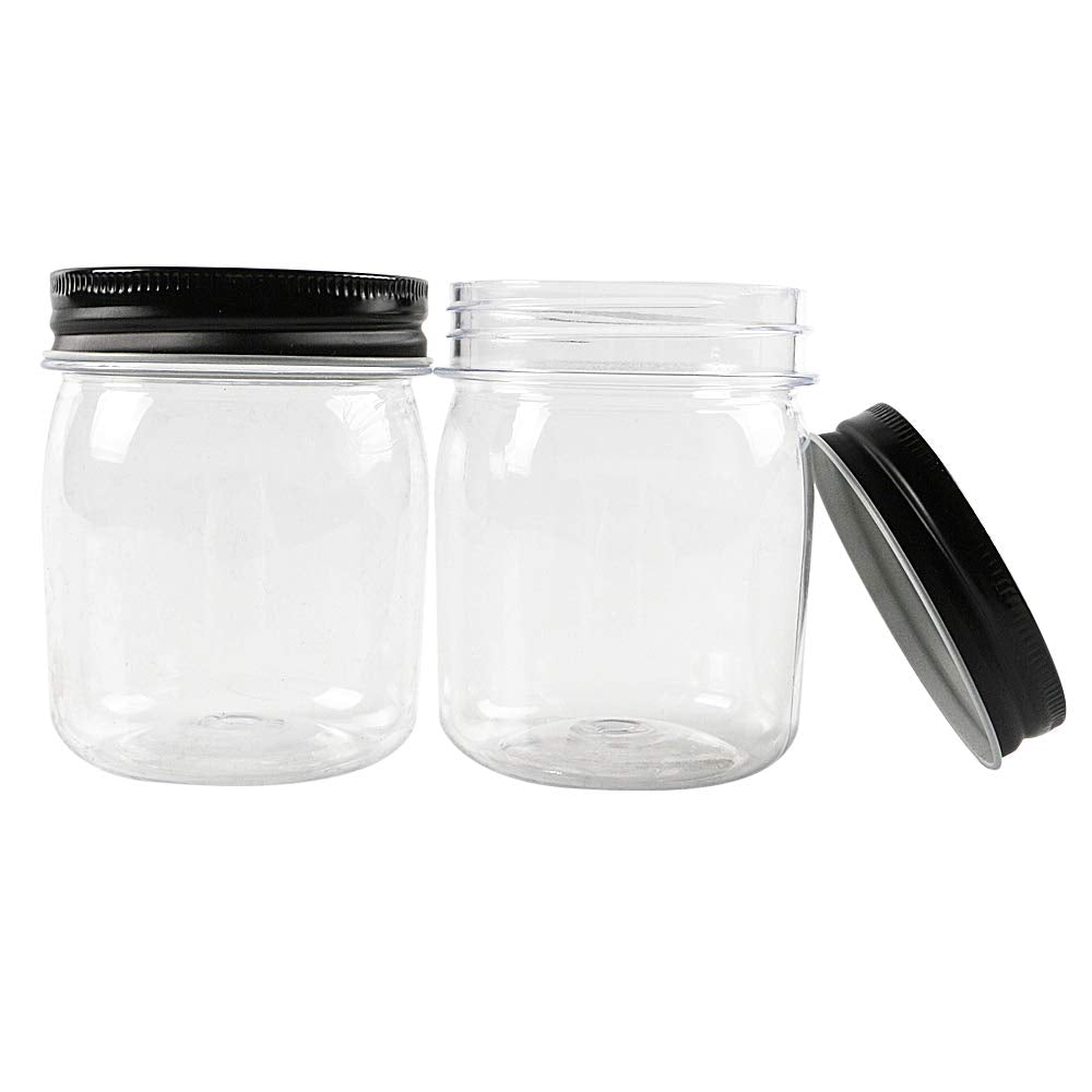 Novelinks 8 Ounce Clear Plastic Jars With Black Lids - Refillable Round Clear Containers Clear Jars Storage Containers For Kitch